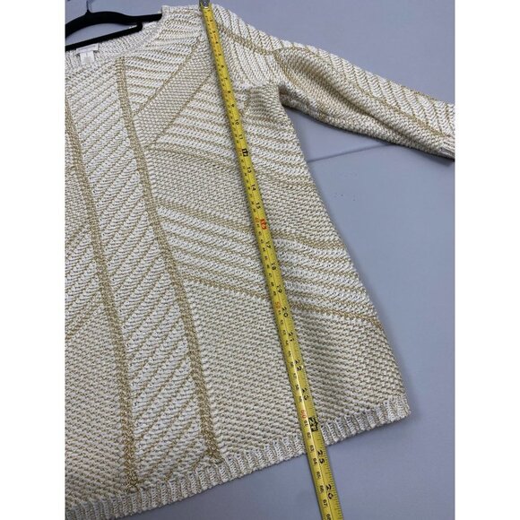 Chico's Knit Top Womens size Medium Cream gold Metallic 3/4 Sleeve Event Party - Picture 6 of 11